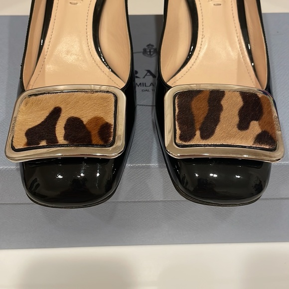 Prada Black Patent Leather & Leopard Calfskin Block Heel - Picture 7 of 13